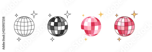 Set of Disco Ball Variations for Party Decoration Vector Illustration