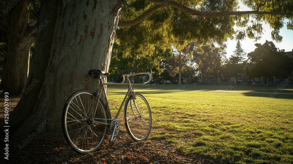 Fototapeta premium Park bicycle sunset leisure tree outdoor serene