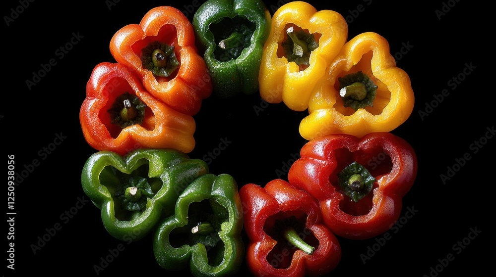 Colorful bell peppers in a circle. Colorful bell peppers in a circle.