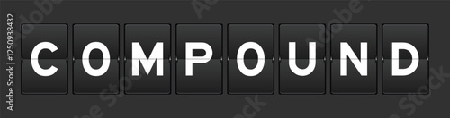 Black color analog flip board with word compound on gray background