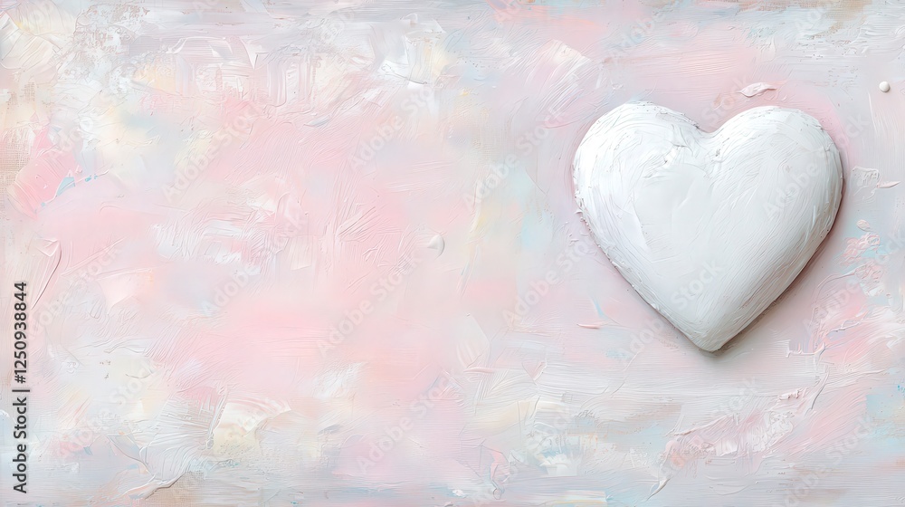 White Heart on Soft Pink Abstract Background in Pastel Tones