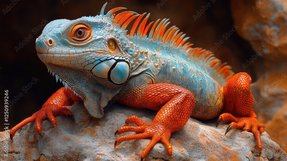A colorful iguana basking on a rock in the bright sunlight A colorful iguana basking on a rock in the bright sunlight