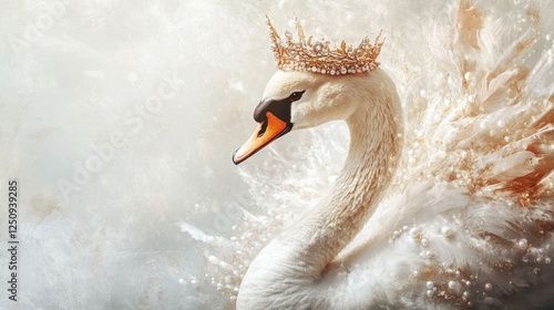 Fototapeta Naklejka Na Ścianę i Meble -  A graceful swan wearing a crown.