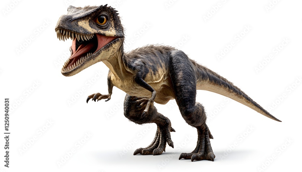 A Juvenile Theropod Dinosaur Stands Against White Background A Juvenile Theropod Dinosaur Stands Against White Background