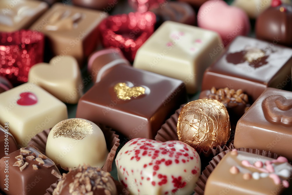 A beautifully arranged collection of delicious, sweet chocolates, perfect for Valentine's Day. A beautifully arranged collection of delicious, sweet chocolates, perfect for Valentine's Day.
