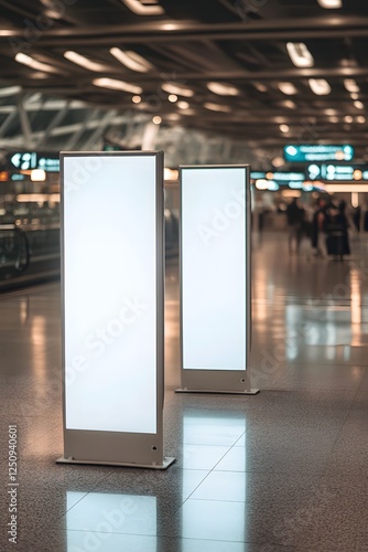 Blank Freestanding Signage Board in Airport Terminal for Corporate and Travel Advertisements