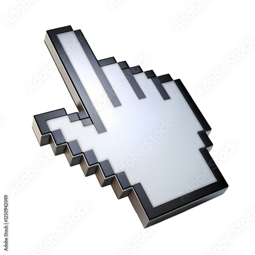 Metallic pixel cursor hand digital pointer internet technology graphic 3d on transparent background