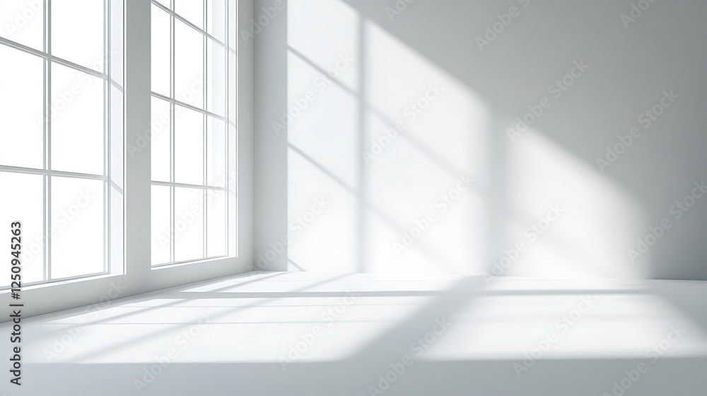 Sunlight Illuminates a Minimalist White Room Corner Sunlight Illuminates a Minimalist White Room Corner