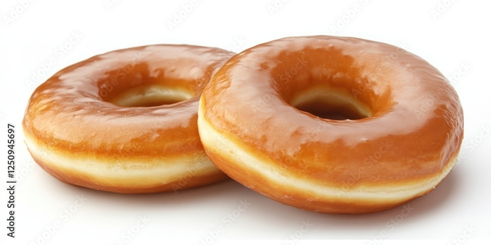 Delicious glazed donuts sitting side by side on a neutral background Delicious glazed donuts sitting side by side on a neutral background