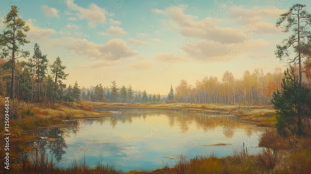 Serene Autumn Lake in the Forest - Peaceful Nature Landscape Serene Autumn Lake in the Forest - Peaceful Nature Landscape