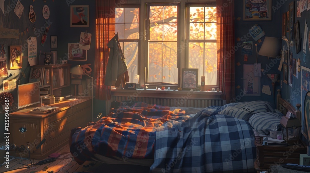 Cozy Autumn Bedroom: Sunlit Morning in a Teenager's Room