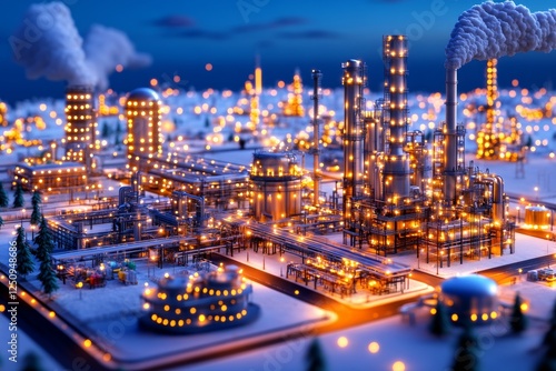 Wallpaper Mural  A sprawling oil refinery glows under the night sky. Generative AI Torontodigital.ca