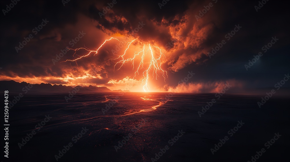 Intense Anger: A stormy sky filled with dark clouds and lightning striking a barren landscape Intense Anger: A stormy sky filled with dark clouds and lightning striking a barren landscape