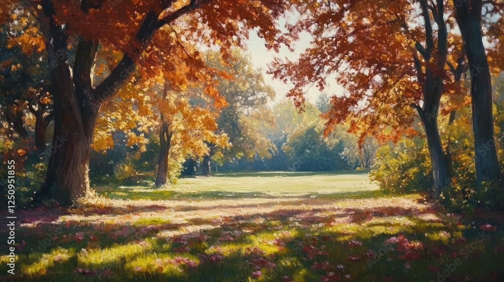 Autumn park, sunlit meadow, fall foliage, idyllic scene, nature background, for calendar Autumn park, sunlit meadow, fall foliage, idyllic scene, nature background, for calendar