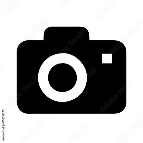 A clean, solid black silhouette of a camera.