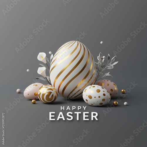 Grey Corporate Happy Easter Post Design with Shiny Eggs