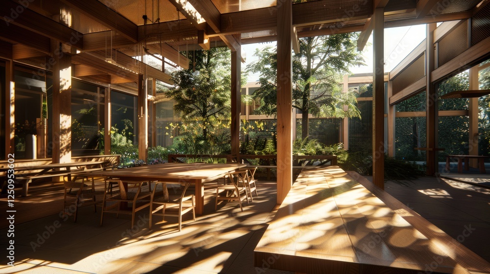 Sunlit Wooden Pavilion: Tranquil Interior Design Sunlit Wooden Pavilion: Tranquil Interior Design