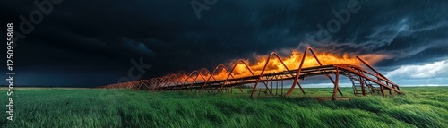 Dramatic landscape with a fiery backdrop. photo