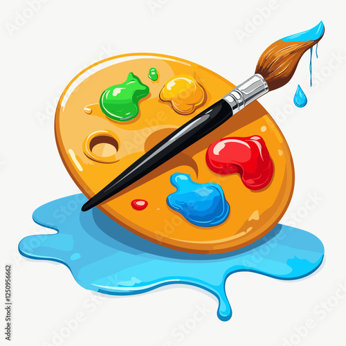 Artist palette with vibrant paints and a brush, creative art concept, copy space
