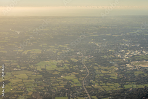 Obraz na płótnie Aerial view of London outskirts suburbs from an aeroplane window w salonie