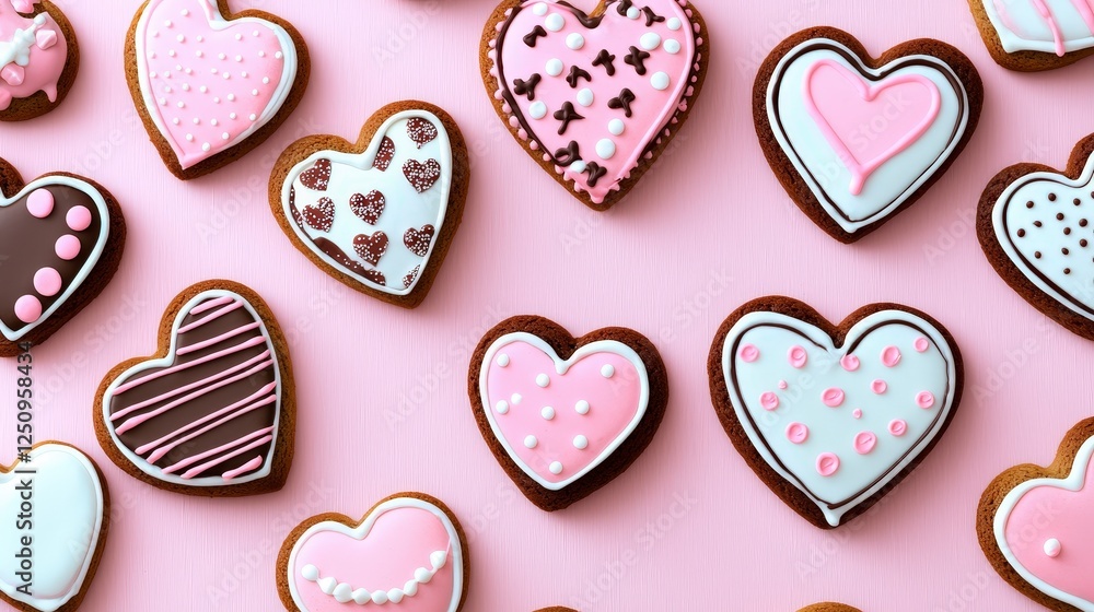 Fototapeta premium Delicious Heart-Shaped Cookies with Colorful Icing Decorations