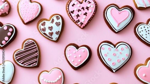 Delicious Heart-Shaped Cookies with Colorful Icing Decorations
