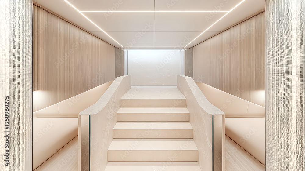 Obraz premium Modern architectural staircase design contemporary building interior photography sleek environment eye-level viewpoint