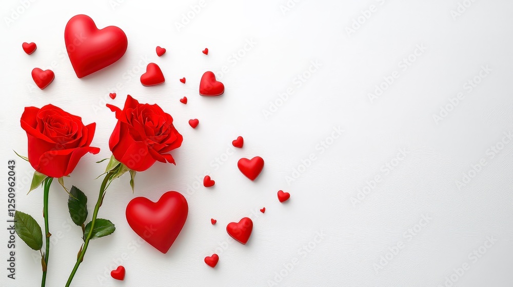 Romantic Arrangement of Red Roses and Hearts for Love Celebrations Romantic Arrangement of Red Roses and Hearts for Love Celebrations