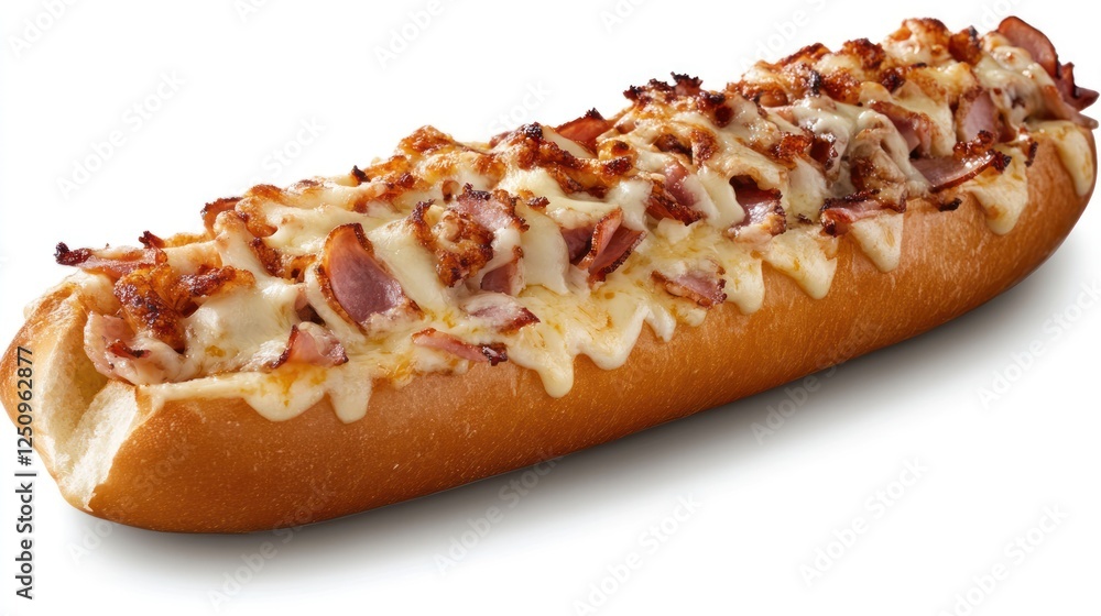 Long cheesy bread with chicken and ham. Long cheesy bread with chicken and ham.