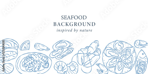 Line art retro seafood background
