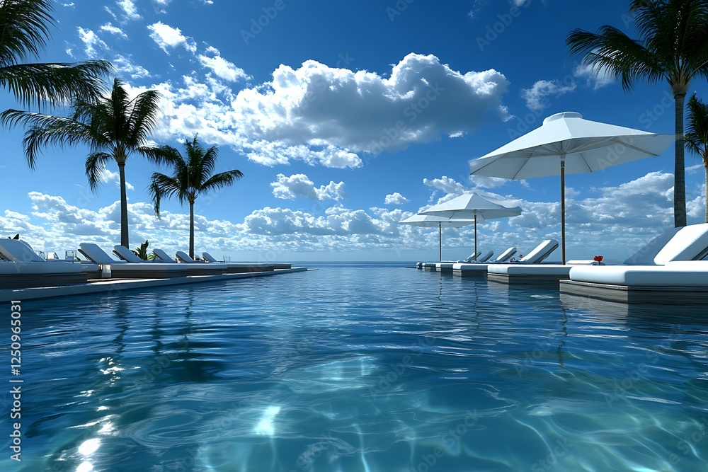 Naklejka premium Luxurious Infinity Pool with Beachfront Cabanas