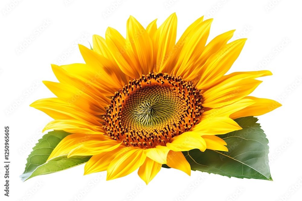 Obraz premium Vibrant Sunflower with Leaves Isolated on White Background