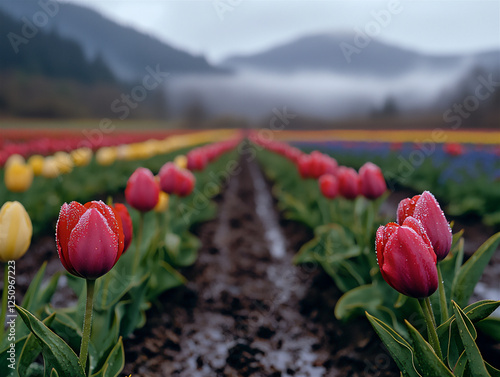  tulip fields at sunrise in skagit valley photo