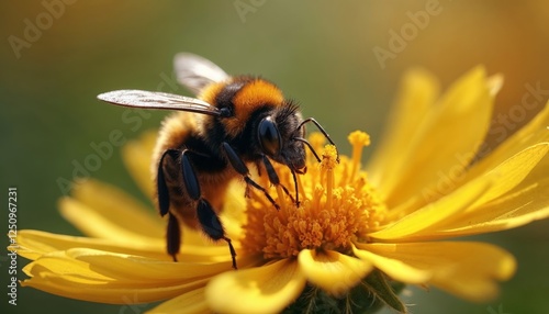 Wallpaper Mural Detailed Honey Bee Extracting Nectar from Radiant Yellow Flower Torontodigital.ca