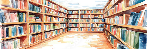 Watercolor_painting_of_an_extensive_library_with_wooden_shelves_overflowing_with_colorful_books.