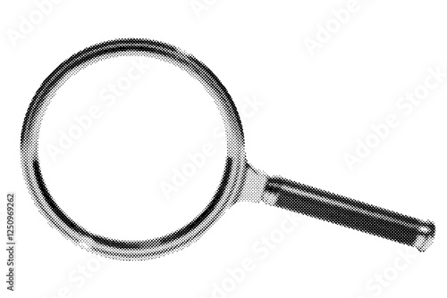 Magnifying glass with handle used for inspection, research, and discovery. Classic optical tool for investigation, study, and curiosity, enlarging details. Isolated on white background.