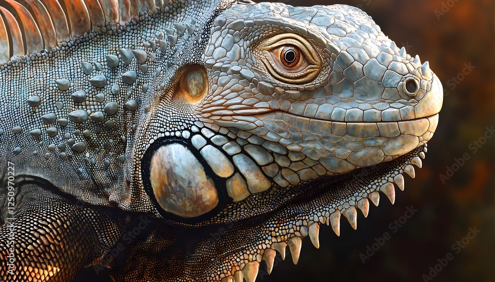Fototapeta premium Majestic Green Iguana Portrait Detailed Scales and Eye