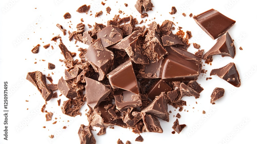 Fototapeta premium liquid chocolate splash with some pieces of chocolate left isolated on white background