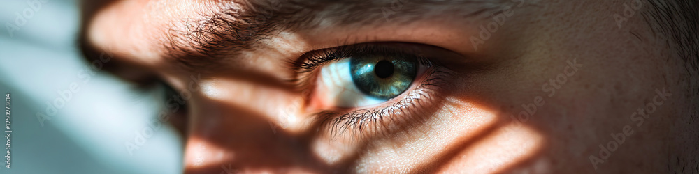 Naklejka premium Close-up of a Human Eye with Sunlight Shadows