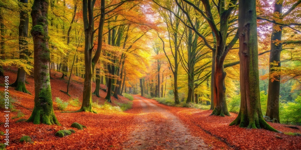 Naklejka premium Captivating Autumn Scene in a Vibrant Forest with Colorful Foliage