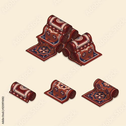 Arabia Persian red rug Isometric set