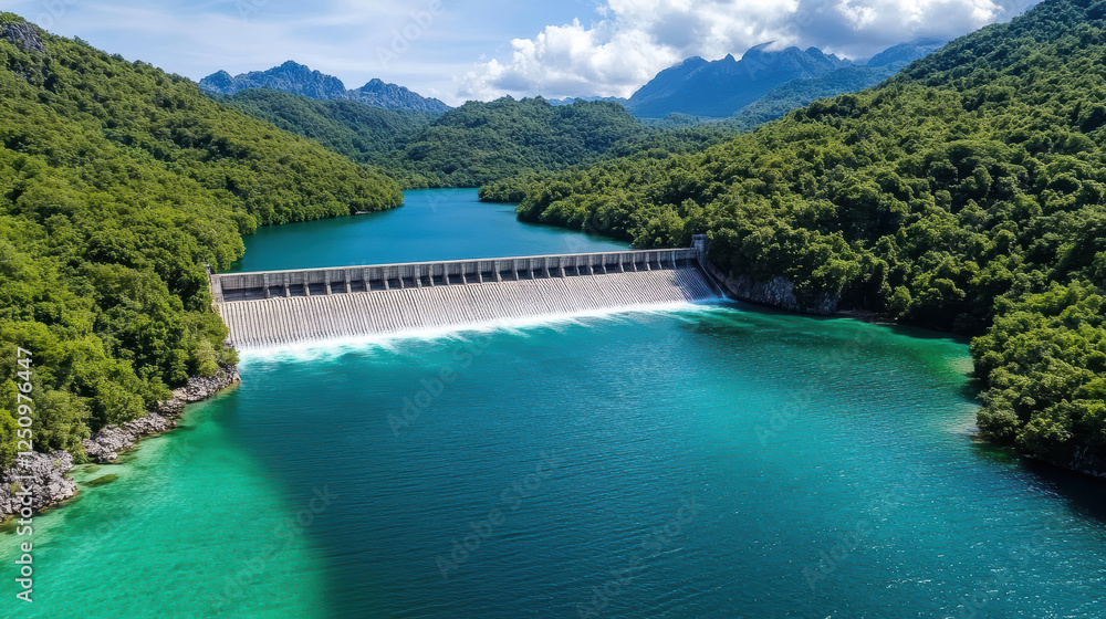 hydroelectric dam generating power with serene river landscape hydroelectric dam generating power with serene river landscape