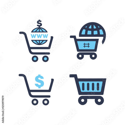 Shopping cart trolley caddy ecommerce icon set, vector illustration.
