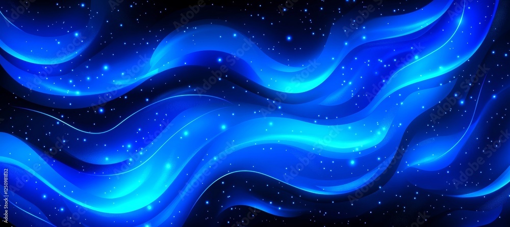 Abstract Background, Dynamic Blue Wavy Lines with Glowing Effect on Black Background, Digital Art Abstract Background, Dynamic Blue Wavy Lines with Glowing Effect on Black Background, Digital Art