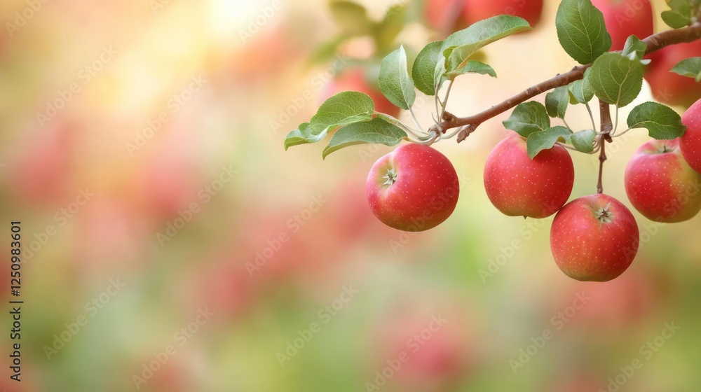 Red Apples On Branch In Orchard Red Apples On Branch In Orchard
