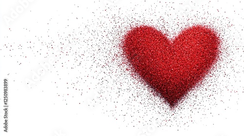 Red Glitter Heart Shape Created with Shiny Sparkling Particles
