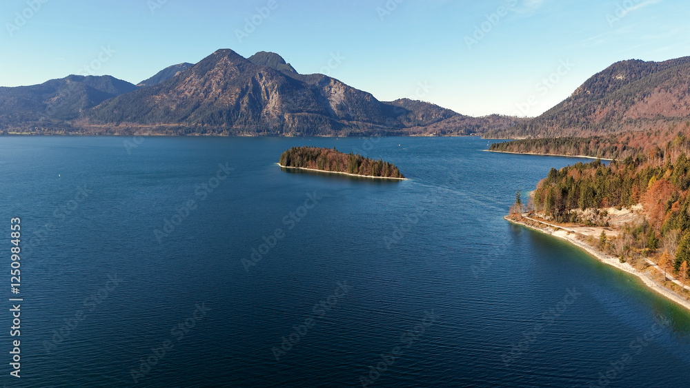 Obraz premium A view to the Walchensee who is located at the south of Bavaria inspire often to call it little Canada landscape