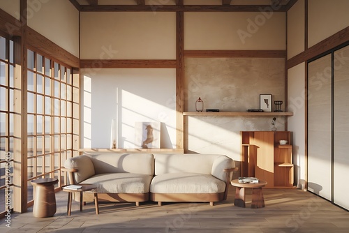 Modern Living Room  Sunlit Scandinavian Elegance with Wood   Plaster