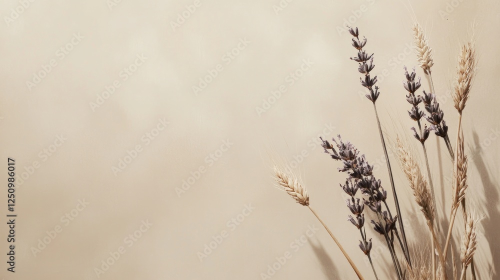 © Nurul - Dried lavender and wheat on beige background; minimalist design, website banner © Nurul - Dried lavender and wheat on beige background; minimalist design, website banner
