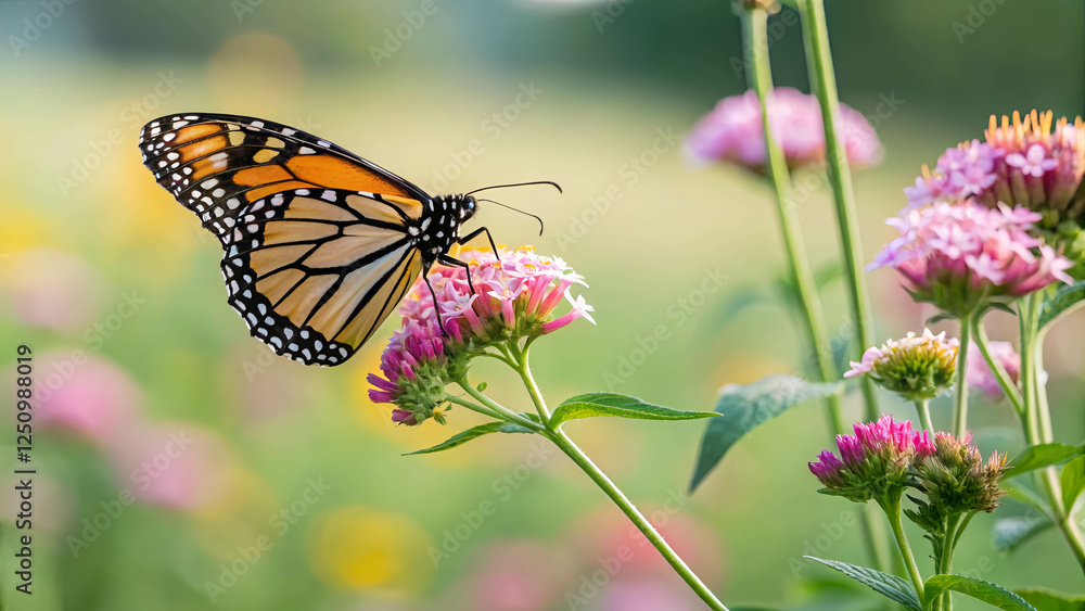 Naklejka premium butterfly on flower , colorful butterfly on flower